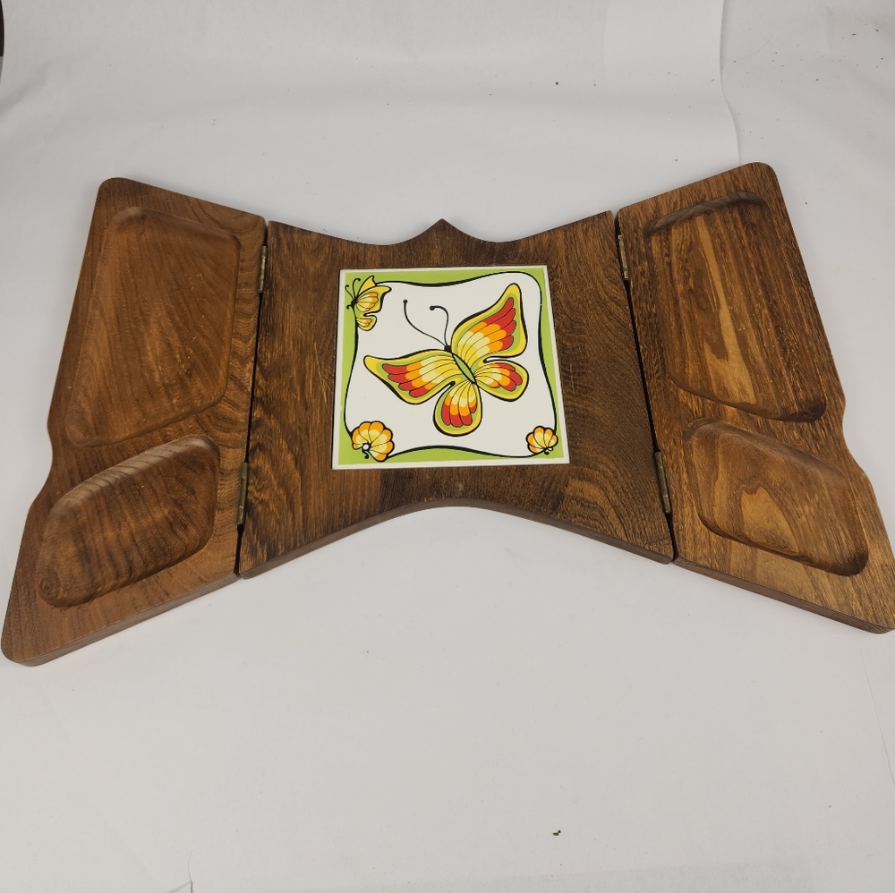 Vintage Wooden Butterfly Design Folding Tray Charcuterie Board
